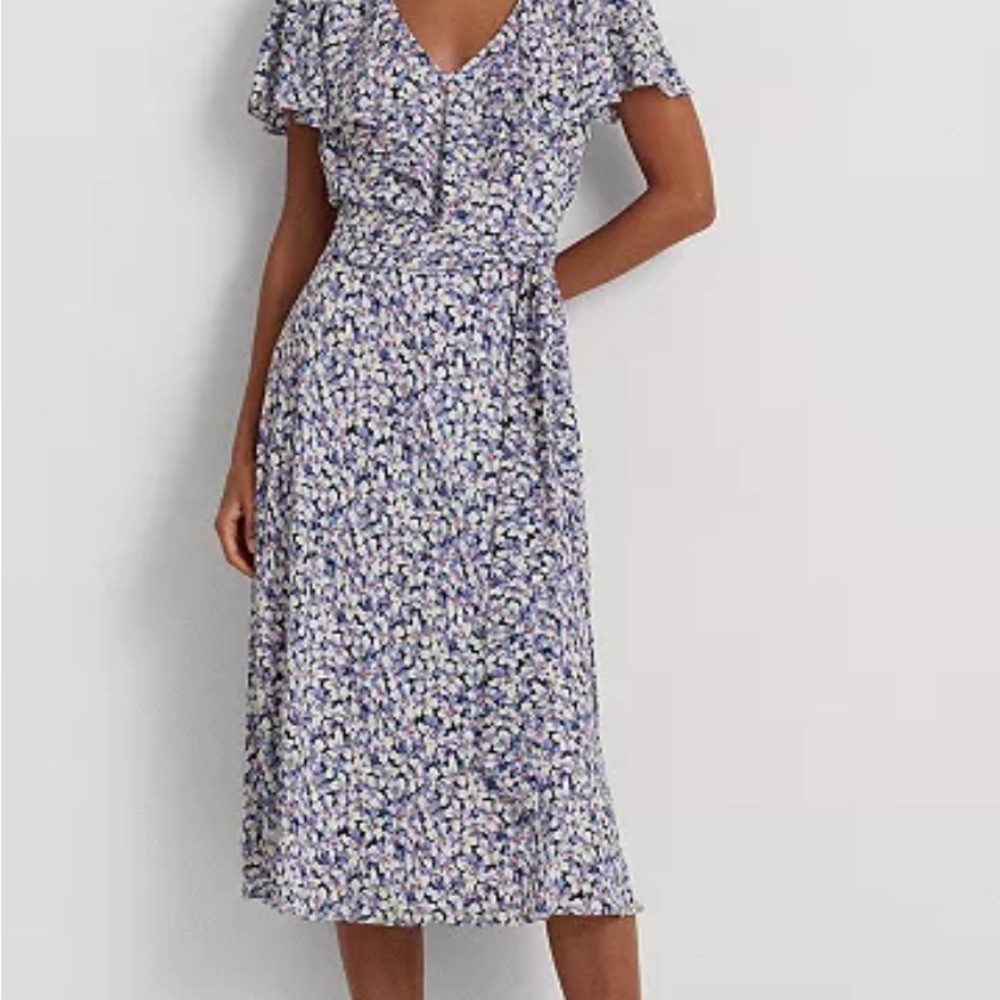 Ralph Lauren Floral Midi Dress in Blue and White